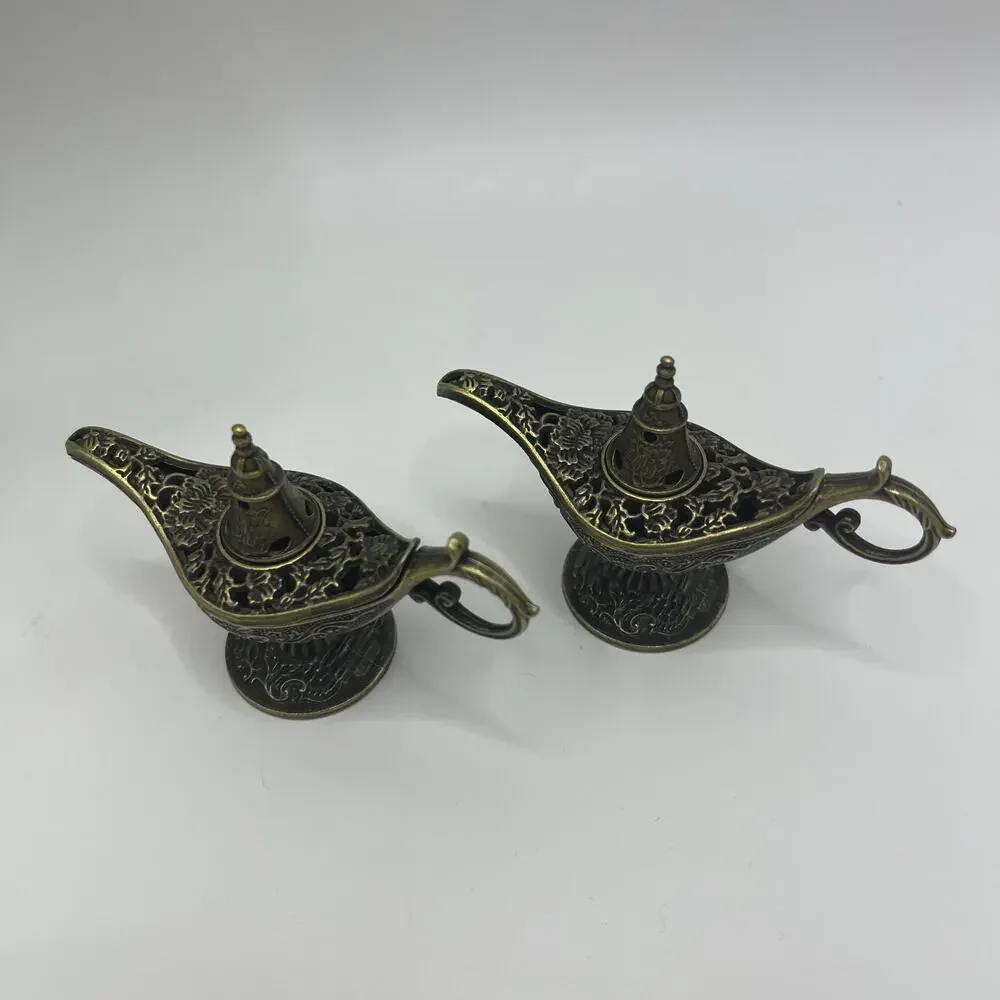 2‑Pack Aladdin Magic Lamp Alloy Incense Burners, Vintage Home Decor Ornaments